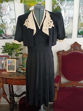1950s Nylon Black And White Dress With Matching Jacket Size Small